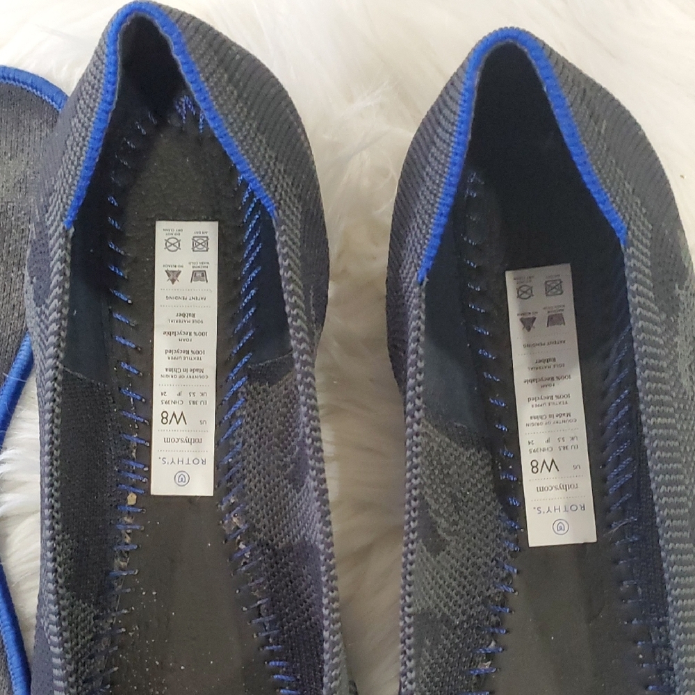 Rothy's The Point  Gray Camo  Flats with Sleek Pointed Toe and Blue Trim - Picture 6 of 16